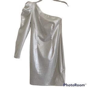 Venus White One Sleeve Stretch One Shoulder Cocktail Party Formal Mini Dress S